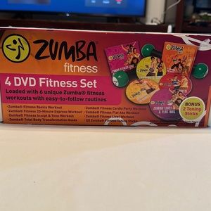 DVD Fitness Zumba workouts. Comes with fitness fitness toning sticks.